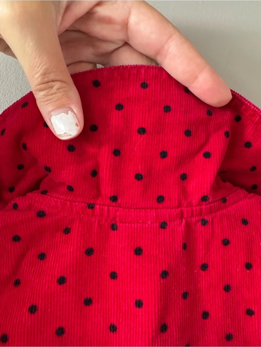 Vintage Osh Kosh B’Gosh‎ Red Corduroy Black Polka Dot Bow Dress Paper Tag Size 4